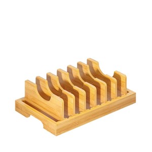 Bamboo Kitchen Organizer Pot Lid Storage <b>Rack</b> With Dividers Multi Function Desktop Storage Box For Tableware <b>Dishes</b> Tidy - Product Image 5