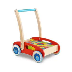热卖教育游戏在一个木制迷你拖车汽车玩具手拉车积木