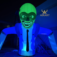 Monstre géant gonflable vert en forme de crâne de 5 m avec lumière LED, figurine gonflable de zombie pour supermarché et place publique pour Halloween