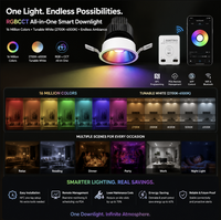 Lampu Downlight LED CCT RGB Pintar dengan Pemrograman NFC, Kontrol WiFi Bluetooth, Kontrol Suara, Dapat Diredupkan, Terpasang di Langit-langit, untuk Pencahayaan Komersial Hotel