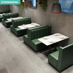 Banquette de restaurant moderne en cuir vert avec dessus en marbre, tables et chaises pour la salle à manger du café et du bistro - Product Image 1
