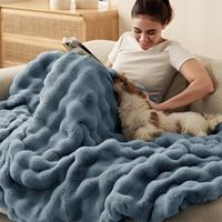 Flauschige Premium Doppellagige Bubble-Kaninchenfell-Nerzdecke Polyester-Kaninchenfell-Bettüberwurf für Doppelbett Winter Sofa Couch