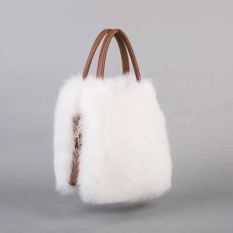 Hochwertige Damen handtaschen Echte Fox Fur Tote Geldbörse Mode weiß Echtpelz <span class=keywords><strong>Taschen</strong></span> zum Verkauf
