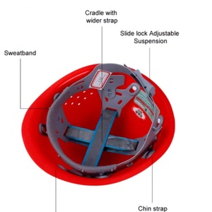 Casque de sécurité rouge pour travaux de construction, casque de protection avec trous de ventilation - Product Image 3