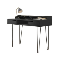 Bureau d'ordinateur moderne en MDF avec pieds en forme d'épingles de 115 cm de large, chargement sans fil, 2 tiroirs et gestion des câbles, idéal pour usage industriel, loft ou domestique