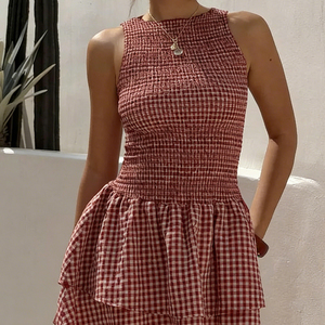 Vestido <span class=keywords><strong>de</strong></span> Verano para Mujer, <span class=keywords><strong>de</strong></span> Algodón, con Estampado a Cuadros y Logotipo Personalizado, <span class=keywords><strong>de</strong></span> Alta Calidad, Informal, con Banda <span class=keywords><strong>de</strong></span> Ganchillo, Fabricante - Product Image 2