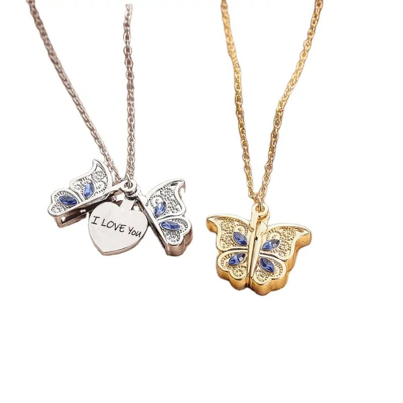 Colliers personnalisables en forme de cœur pour femme, nouveau bijou avec pendentif papillons, I Love You, pour cadeau de la saint-valentin,