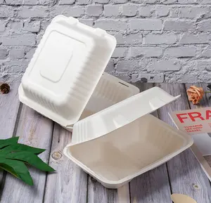 Wholesale 100% Biodegradable Sugar Cane Bagasse Fast Food to Go Lunch Packaging Box Restaurant