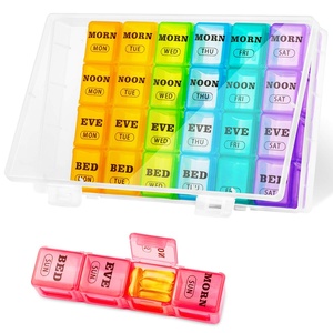 Organisateur de pilules hebdomadaire en plastique, 7 jours, 28 compartiments, couleurs arc-en-ciel, petit format - Product Image 1