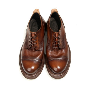 Chaussures en cuir de style britannique marron foncé à bout rond et semelle épaisse pour hommes, décontractées, avec couche supérieure en cuir de vachette rembourrée et effet vieilli - Product Image 2