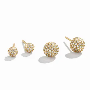 14k 18k Gold Plated Diamonds Crystal Cz Gemstone Paved Bead 925 Silver Geometric Vintage Earrings For Women