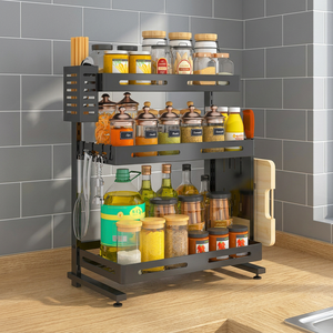 Double Tier Sliding Under Sink Storage <b>Rack</b> Eco-Friendly Folding Kitchen Cabinet Organizer with <b>Plastic</b> Shelves - Product Image 3