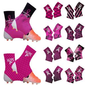 Penutup tali sepak bola kustom desain kanker payudara pita merah muda Spats Sepakbola Amerika - Product Image 4