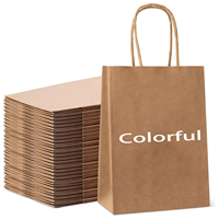 Sac en papier kraft recyclé brun avec poignée, personnalisé avec logo, pour la restauration, les cafés, les plats à emporter, les courses et les emballages de livraison.