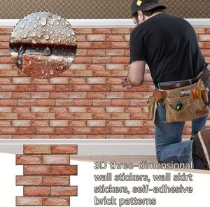 Papel pintado de azulejo de Metro Retro 3D de PVC moderno, 10 Uds., paneles de pared 3D autoadhesivos, ladrillo resistente al agua para aniversarios - Product Image 3