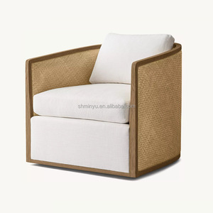 Sillón Giratorio de Diseño Contemporáneo de Lujo, Estilo Minimalista Moderno, Respaldo de Ratán, Cómodo, de Tela, para Sala de Estar u Oficina en Casa - Product Image 5