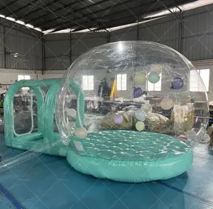 Opblaasbare Blauwe Witte Transparante Bruiloft Kasteel Bubble Bounce Huis Kids Springen Speelhuis Met Ballon