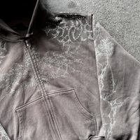 Ensemble de survêtement streetwear automne personnalisé, comprenant un sweat à capuche zippé intégral et un pantalon large, avec imprimé grimpes et accents en strass, coupe oversize, 2 pièces