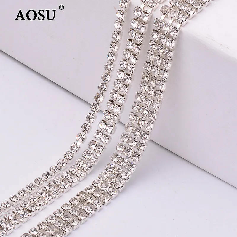 AOSU-Copa de diamantes de imitación SS12 de 10 yardas, apliques de cristales de lujo, 1, 2 y 3 filas, costura, transparente, para fabricación de joyas