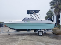 Yacht de sport FRP pour le ski nautique, les fêtes en famille, les vacances et les loisirs aquatiques, yacht pour 8 personnes avec auvent Bimini, bleu clair, bateau rapide