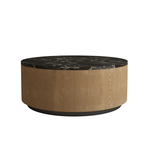 Caleb Table basse à tambour en bois massif Silhouette cylindrique audacieuse Charme contemporain pour meubles de salon Apporte de la chaleur Espace - Product Image 1