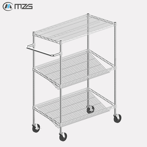 Chariot de picking mobile pour entrepôt e-commerce MZG, chariot de récupération de commandes, chariot utilitaire industriel à roulettes avec 3 niveaux de rangement en fil métallique - Product Image 5