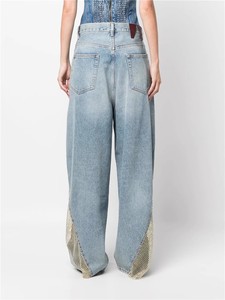 Street Fashion Trendy New Hollowed Out Perspective Grid Laser <strong>Studded</strong> Splicing High Waisted Jeans for <strong>Women</strong> - Product Image 4