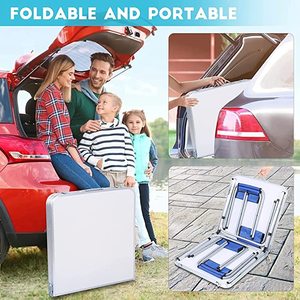 Mesa de camping portátil para 4 personas y silla Maleta Mesa de picnic de plástico con sillas plegables Agujero de paraguas para comedor al aire libre - Product Image 5