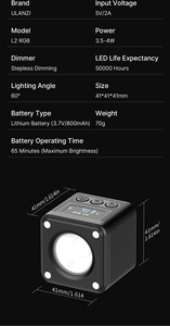 Chuyên nghiệp Mini COB video ánh sáng ulanzi L2 Mini RGB đầy đủ màu sắc ánh sáng cho nhiếp ảnh Live Streaming - Product Image 4