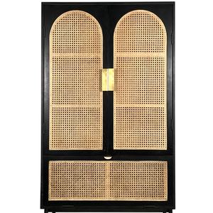 ตู้เสื้อผ้าไม้สีดำสไตล์เรโทร พร้อมโครงหวายแบบถอดประกอบได้ สำหรับห้องนั่งเล่น - Product Image 4