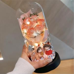 Vendita Diretta dalla Fabbrica, Bellissima Bambola con Fiori Laser Fatti a Mano in Cupola di Vetro, Rose Sbocciate per San Valentino e Qixi - Product Image 3