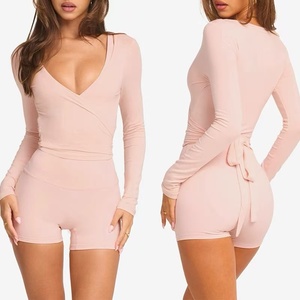 Haut court léger et réglable à col en V pour femmes, haut de <span class=keywords><strong>sport</strong></span> à manches longues avec cravate respirante, t-<span class=keywords><strong>shirt</strong></span> imprimé modal, grande taille - Product Image 1