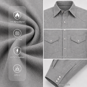 Chemise de travail de sécurité résistante aux flammes et aux arcs électriques <span class=keywords><strong>ARC2</strong></span> 88% coton 12% nylon, vêtements de travail FR pour la soudure - Product Image 6