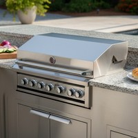 Barbecue encastrable 6+1 brûleurs à gaz, tête de brûleur en acier inoxydable 304, allumage électronique, thermomètre surdimensionné pour cuisine extérieure