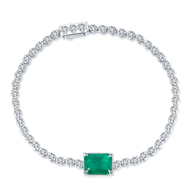 Custom Wholesale Luxury Jewelry Crystal Bracelet Women 925 Sterling Silver Diamond Tennis Emerald Gemstone Bracelet
