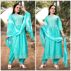 Derniers modèles indiens traditionnels modernes Ensemble de costumes afghans en rayonne pour femmes, vêtements de mariage et de plein air au prix d'exportation - Product Image 2