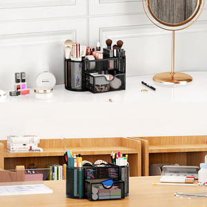 Foska Large Metal Multifunction <strong>Desk</strong> <strong>Tidy</strong> Metal Mesh <strong>Organiser</strong> Set Office Tray Pencil Pen Holder 9 Compartments with Drawer - Product Image 6