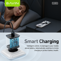 BAVIN PD20W QC3.0 PC2088Y pengisi daya ponsel dinding Usb c cepat portabel dengan kabel Usb