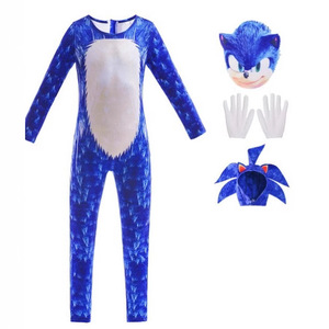 Costume de cosplay d'Halloween pour enfants, combinaison de héros bleue rapide avec masque et gants, ensemble de combinaison de personnage animal rouge, jaune, noir - Product Image 1