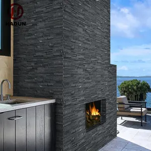 Black Slate Lò Sưởi Bao Quanh Xếp Chồng Lên Nhau Veneer Văn Hóa Đá & Gạch