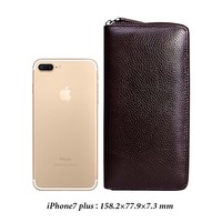 Dompet Panjang Kulit Asli Pria Custom Grosir dengan Ritsleting, Anti RFID, Multifungsi, Kantong Ponsel, untuk Bisnis