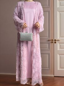 Conjunto Elegante de 2 Piezas para Mujer Musulmana, Abrigo de Lana con Cuentas de Flores y Vestido Interior de Satén con Mangas Largas, MSL881 - Product Image 6