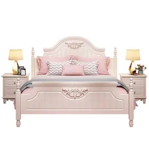 具有竞争力的价格现代定制粉红色彩色实木框架卧室家具床套