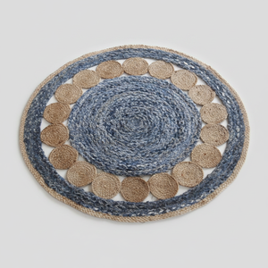 Modern Floral Tikki Rugs Denim Jute Border Eco-Friendly Non-Slip Anti-Bacteria <b>Machine</b> Made Braided Pattern Round Dirt Resistant - Product Image 2
