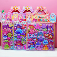 Autocollants de déguisement de princesse pour enfants, autocollants 3D à double couche, motifs de dessins animés en relief, designs anime dorés, imperméables en PVC/PET/EVA