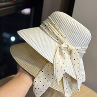 Topi Jerami Wanita Landfond Fashion Style Bow High Density Weaving Bucket, untuk Musim Semi dan Musim Panas, Serbaguna, Pantai, Pelindung Matahari