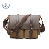 Canvas laptop tas vintage duurzaam lederen bedrijf aktetas voor mannen