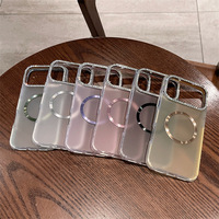 Casing Semi Transparan Berbingkai Bulat Bertekstur Frosted Cocok untuk iPhone 17 Pro Casing Ponsel Magnetik Casing Pelindung Berhias Rhinestone
