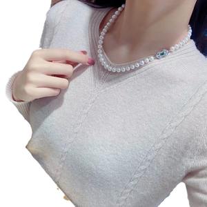 Collier de perles d'eau douce naturelles de haute qualité, perles rondes de 8 à 9 mm, forte luminosité avec de légères imperfections, chaîne de clavicule, bijoux pour mère - Product Image 5