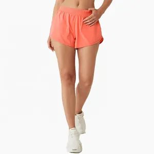 Customized Lightweight Plain 4 Way Stretch Fabric Quick Dry Sport Shorts Gym Curved Hem Nylon Spandex Shorts Women